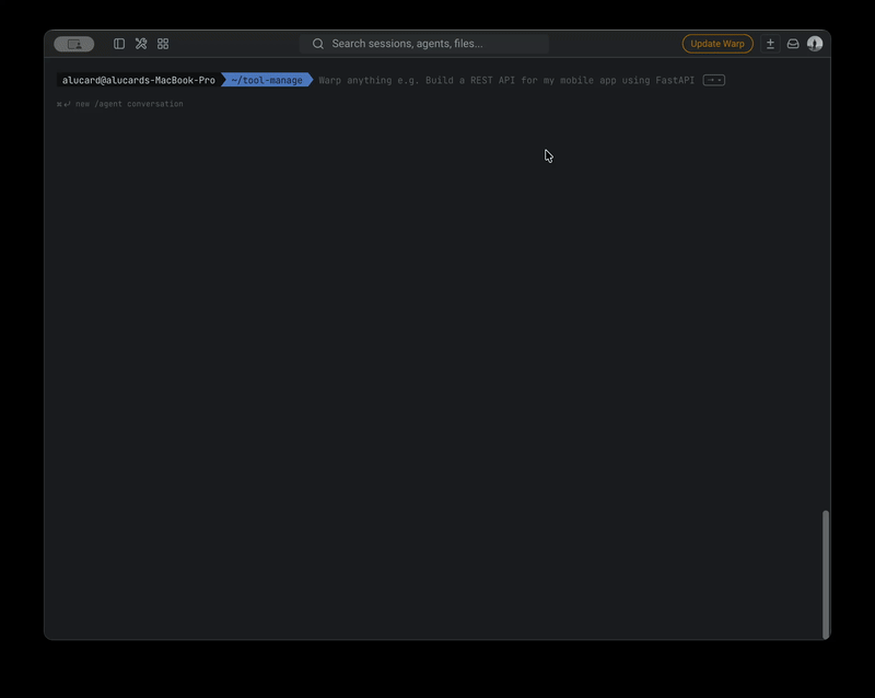 Terminal recording generating a starter JSON specification for a private command