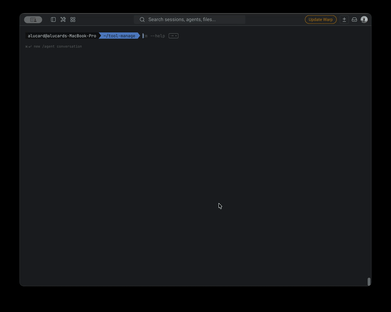 Terminal recording removing a command from the active tool-manage list